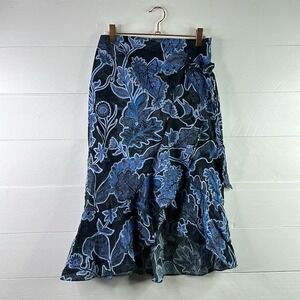 PARKER‎ Blue Drew Boho Floral Foliage High Low Cotton Side Tie Skirt Size 0